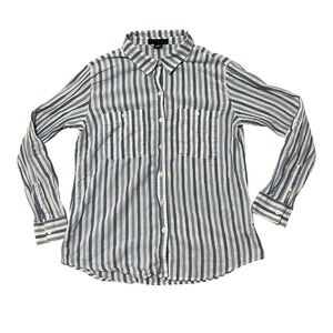 Sanctuary‎ Boyfriend Shirt Blue White Stripe Button Down Long Sleeve Cotton Sz M
